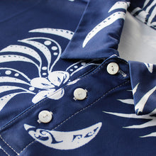 Load image into Gallery viewer, N90-P2119 (Navy with white tribal), Men Microfiber Breathable Knitted Aloha Polo Shirt
