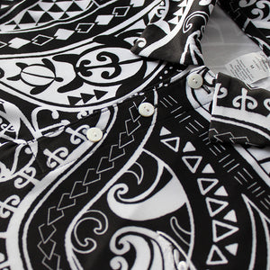 N90-P2209 (Black turtle tribal), Men Microfiber Breathable Knitted Aloha Polo Shirt