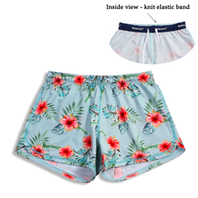 Load image into Gallery viewer, N91-CW9254 (Blue with pink hibiscus), Ladies 4-way stretch comfort waist shorts