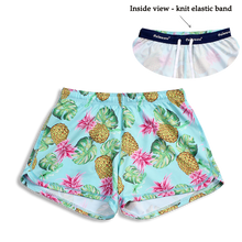Load image into Gallery viewer, N91-CW9584 (Green with yellow pineapple), Ladies 4-way stretch comfort waist shorts