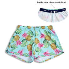 Load image into Gallery viewer, N91-CW9584 (Green with yellow pineapple),  Ladies 4-way stretch comfort waist shorts
