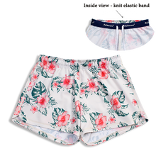 Load image into Gallery viewer, N91-CW9754 (Offwhite with pink hibiscus), Ladies 4-way stretch comfort waist shorts