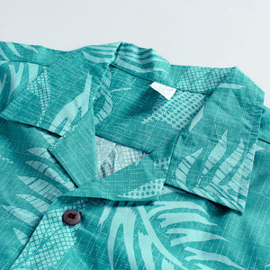 C90-A552 (Aqua leaf), Men 100% Cotton Aloha Shirt