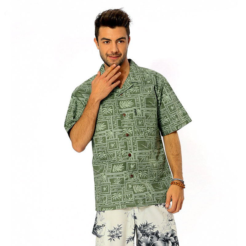 HUTSPAH Shirt Green Crazy Pattern Short Sleeve Mens XL – Cerqular