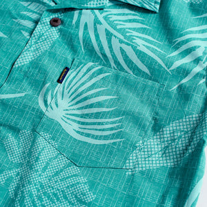 C90-A552 (Aqua leaf), Men 100% Cotton Aloha Shirt
