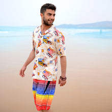 Load image into Gallery viewer, C90-A1794 (Beige route 66), Men 100% Cotton Aloha Shirt