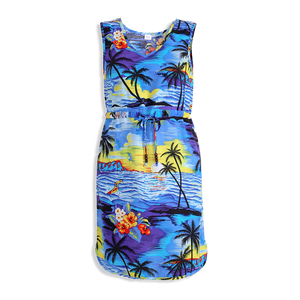 R91-D064 (Blue scenery), Ladies Aloha Dress 100% Rayon