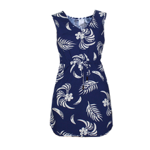 Load image into Gallery viewer, R91-D2119 (Navy with white tribal), Ladies Aloha Dress 100% Rayon
