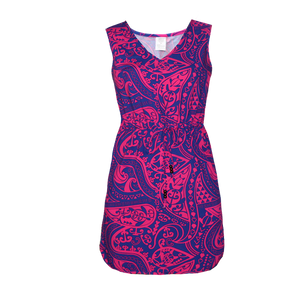 R91-D2213 (Navy with purple turtle tribal), Ladies Aloha Dress 100% Rayon