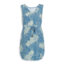 Load image into Gallery viewer, R91-D527 (Vintage blue pineapple), Ladies Aloha Dress 100% Rayon
