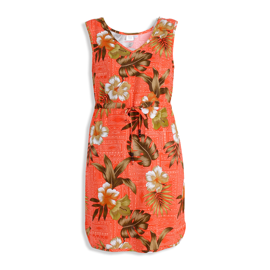R91-D8459 (Brick floral), Ladies Aloha Dress 100% Rayon