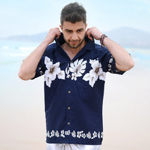 Load image into Gallery viewer, C90-A510N (Navy cross), Men 100% Cotton Aloha Shirt