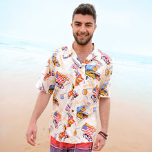 Load image into Gallery viewer, C90-A1794 (Beige route 66), Men 100% Cotton Aloha Shirt