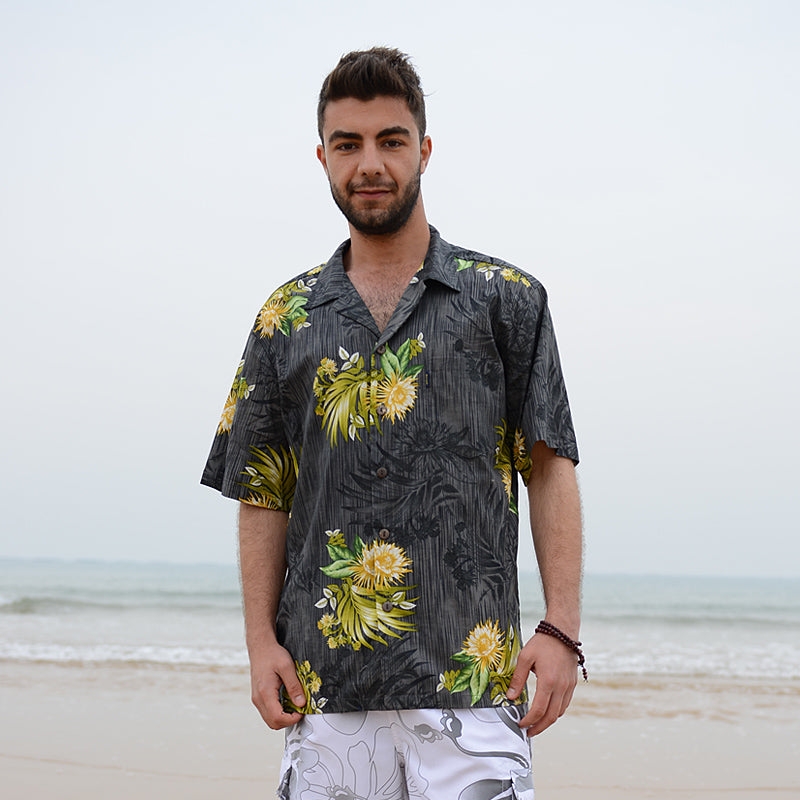C90-A865 (Lemon leaf), Men 100% Cotton Aloha Shirt – Yuntech