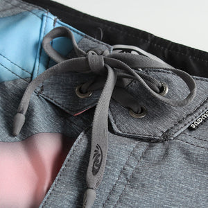 N90-B6624 (Melange stripe-blue), Men Microfiber Boardshort (4-way stretch) - two pockets