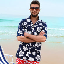 Load image into Gallery viewer, C90-A110N (Navy hibiscus),Men 100% Cotton Aloha Shirt