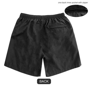 T90-T2309 (Black), Men Embroidery Nylon Swim Shorts
