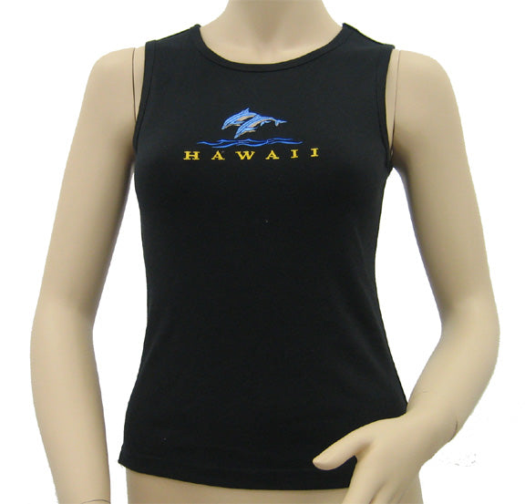 K9-MU511BED (Black Embroidery Dolphin), 100% Knit Cotton Mussel Tank Top