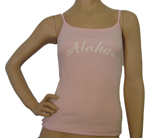 K9-SP531A (Pink Screen Print Aloha), 100% Knit Cotton Single strap Tank Top