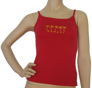 K9-SP591EP (Red Embroidery Palmtree), 100% Knit Cotton Single strap Tank Top