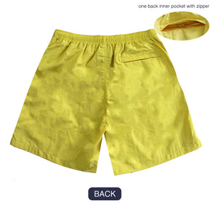 T90-T2389 (Yellow) ,  Men Embroidery Nylon Swim Shorts