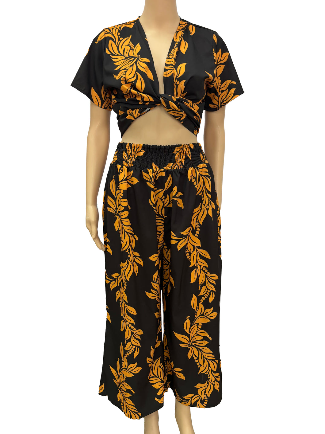 N91-TVNT2508ML (Black Maile Lei), Ladies 4-way stretch Twist-V-Neck matching Top