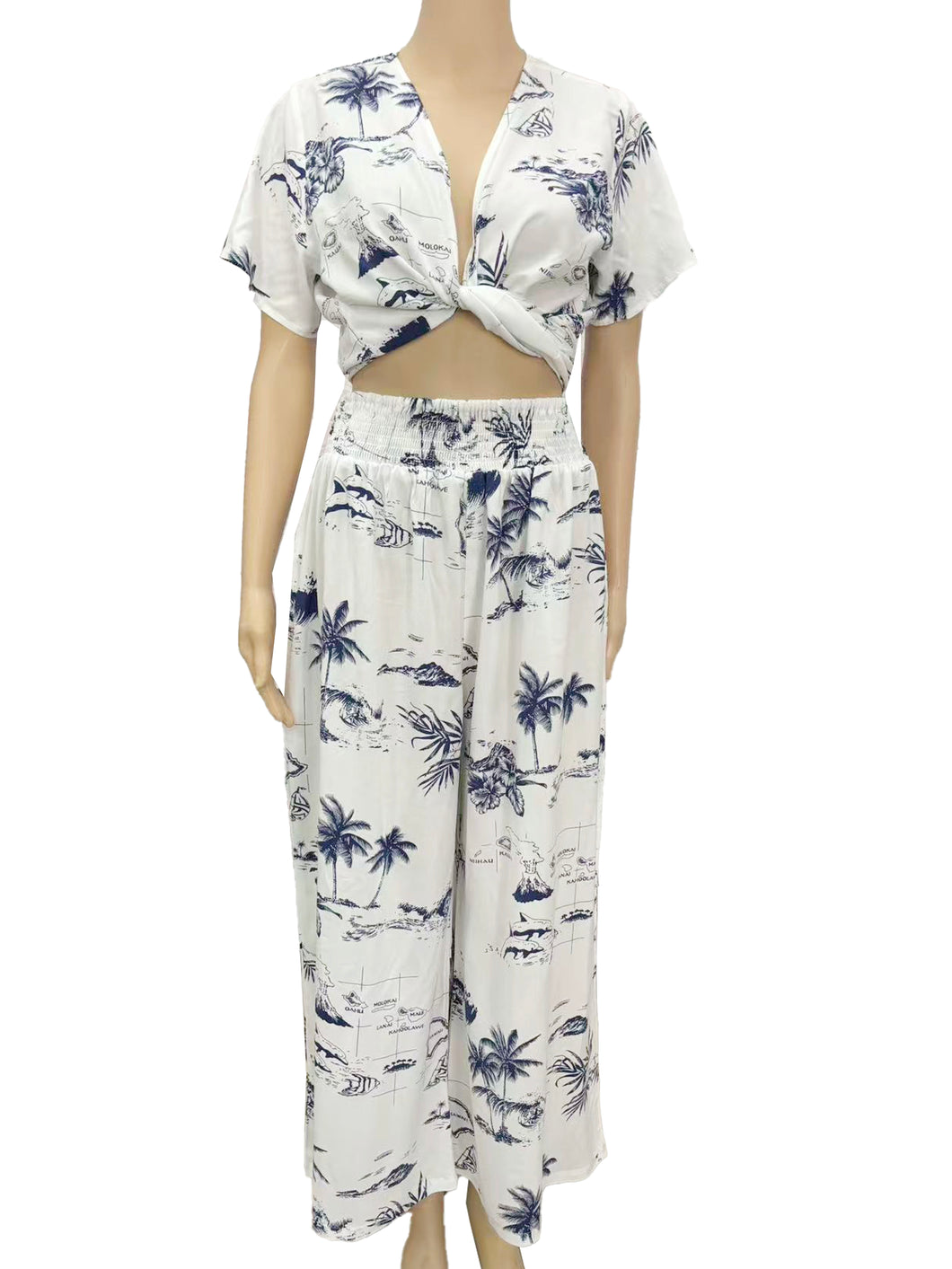 R91-TVNT290 (White map), Ladies Rayon Twist-V-Neck matching Top