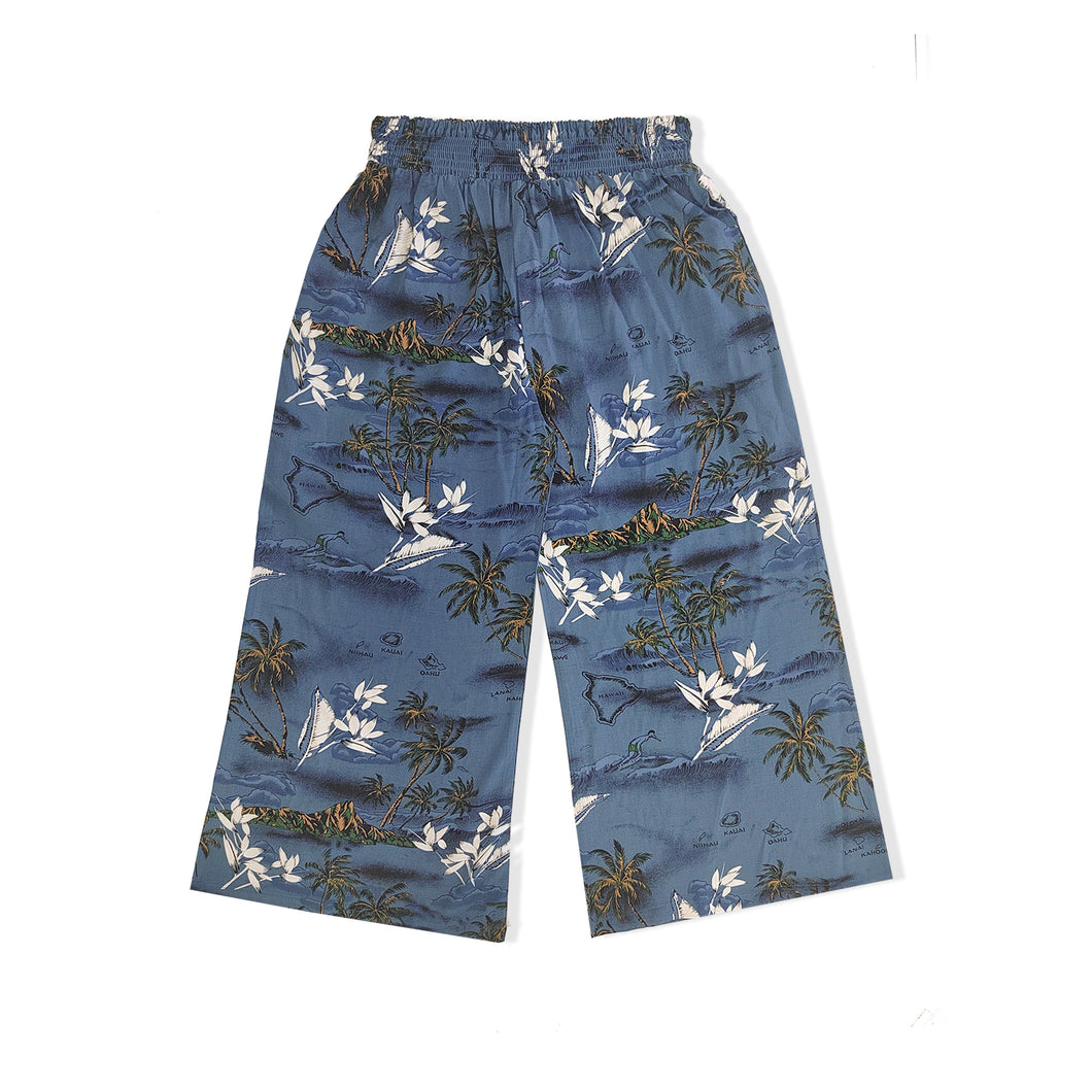 R91-P460 (Blue surf), Ladies Rayon Palazzo Pants with Smock Waist