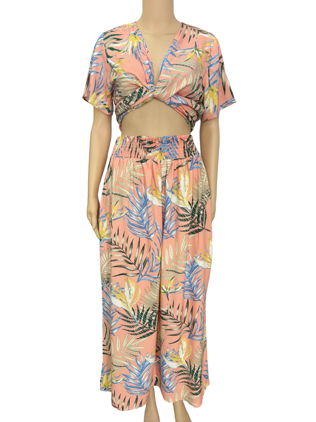 R91-TVNT7872 (Coral reef), Ladies Rayon Twist-V-Neck matching Top