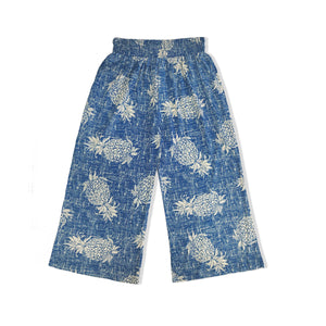 R91-P527 (Vintage blue pineapple), Ladies Rayon Palazzo Pants with Smock Waist