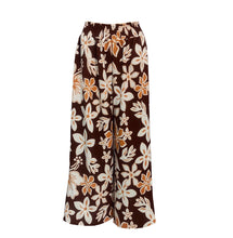 Load image into Gallery viewer, N91-P25797 (Brown Hibiscus),  Ladies  100% breathable polyester crepe Palazzo Pants with Smock Waist
