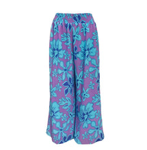 Load image into Gallery viewer, N91-P25322 (Purple Hibiscus), Ladies Crepe 100% Polyester Palazzo Pants with Smock Waist
