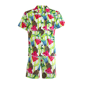 N90-AR2390/N90-TR2390 (Fruit-Lemon Green), Men (92% polyester + 8% spandex) Aloha Shirt/Shorts/Set