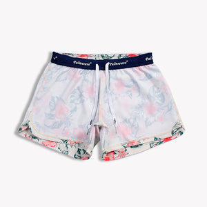 N91-CW9754 (Offwhite with pink hibiscus),  Ladies 4-way stretch comfort waist shorts