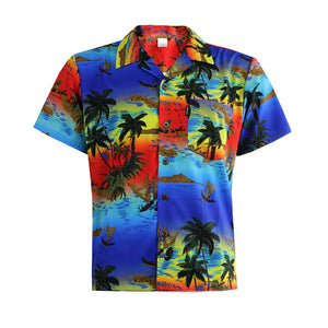 N90-AR23148/N90-TR23148 (Royal Blue Scenery), Men (92% polyester + 8% spandex) Aloha Shirt/Shorts/Set