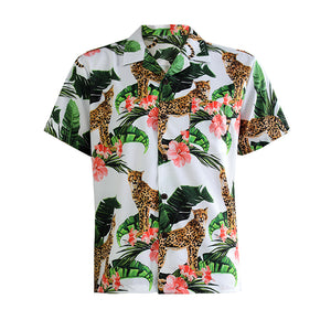 N90-AR23954/N90-TR23954 (Leopard-Brown), Men (92% polyester + 8% spandex) Aloha Shirt/Shorts/Set
