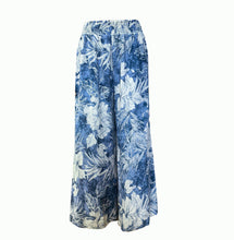 Load image into Gallery viewer, N91-P2627 (Denim blue floral), Ladies Crepe 100% Polyester Palazzo Pants with Smock Waist
