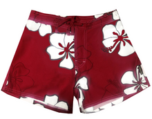 Load image into Gallery viewer, N91-B541 (Burgundy floral with full draw string), Ladies Microfiber boardshort

