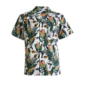 N90-AR23975/N90-TR23975 (Hummingbird-White), Men (92% polyester + 8% spandex) Aloha Shirt/Shorts/Set