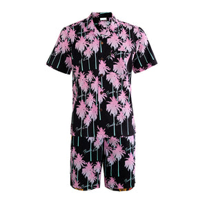 N90-AR23042/N90-TR23042 (Pink Tree), Men (92% polyester + 8% spandex) Aloha Shirt/Shorts/Set
