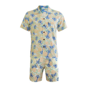 N90-AR23581/N90-TR23581 (Light Green Lemon), Men (92% polyester + 8% spandex Aloha Shirt/Shorts/Set