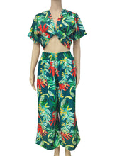 Load image into Gallery viewer, N91-TVNT23588 (Green With Orange Leaf), Ladies 4-way stretch Twist-V-Neck matching Top
