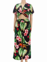 Load image into Gallery viewer, N91-P25058(Black Hawaiian Garden), Ladies Crepe 100% Polyester Palazzo Pants with Smock Waist
