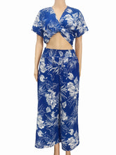 Load image into Gallery viewer, N91-P2529(Royal Floral), Ladies Crepe 100% Polyester Palazzo Pants with Smock Waist
