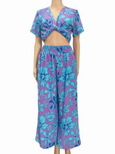 Load image into Gallery viewer, N91-P25322(Purple Hibiscus), Ladies Crepe 100% Polyester Palazzo Pants with Smock Waist
