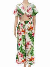 Load image into Gallery viewer, N91-TVNT25758(Beige Hawaiian Garden), Ladies  Crepe 100% Polyester Twist-V-Neck matching Top
