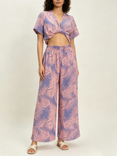 Load image into Gallery viewer, N91-P2524 (Sky Fern), Ladies Crepe 100% Polyester Palazzo Pants with Smock Waist
