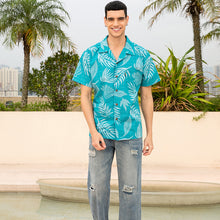 Load image into Gallery viewer, C90-A552 (Aqua leaf), Men 100% Cotton Aloha Shirt
