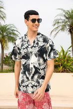Load image into Gallery viewer, C90-A507 (Black with cream floral), Men 100% Cotton Aloha Shirt
