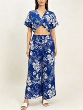 Load image into Gallery viewer, N91-P2529 (Royal Floral), Ladies Crepe 100% Polyester Palazzo Pants with Smock Waist
